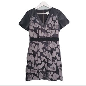 Tracy Reese  V Neck Leather Contrast Dress Black